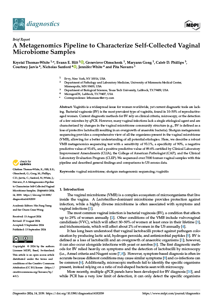 A Metagenomics Pipeline to Characterize Self-Collected Vaginal Microbiome Samplespreview image