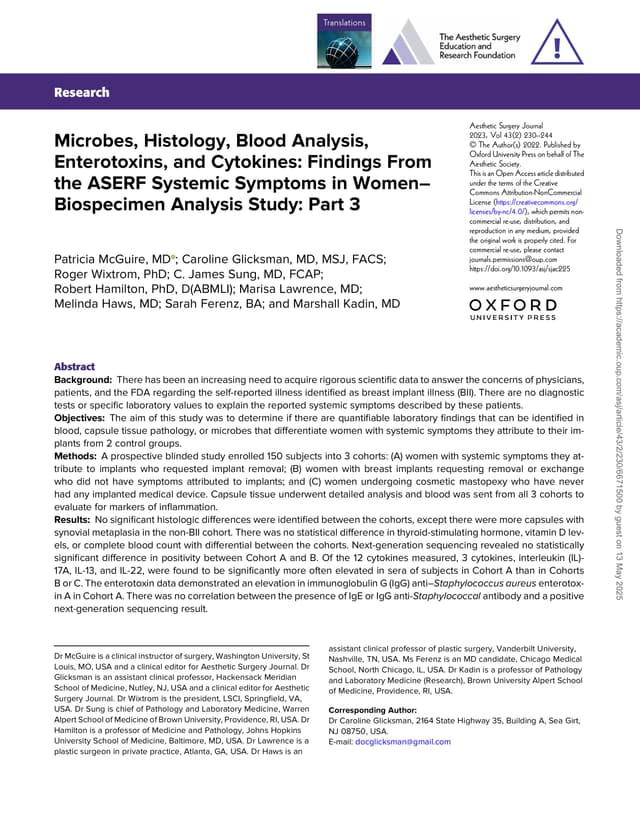 Microbes, Histology, Blood Analysis, Enterotoxins, and Cytokines: Findings From the ASERF Systemic Symptoms in Women–Biospecimen Analysis Study: Part 3preview image