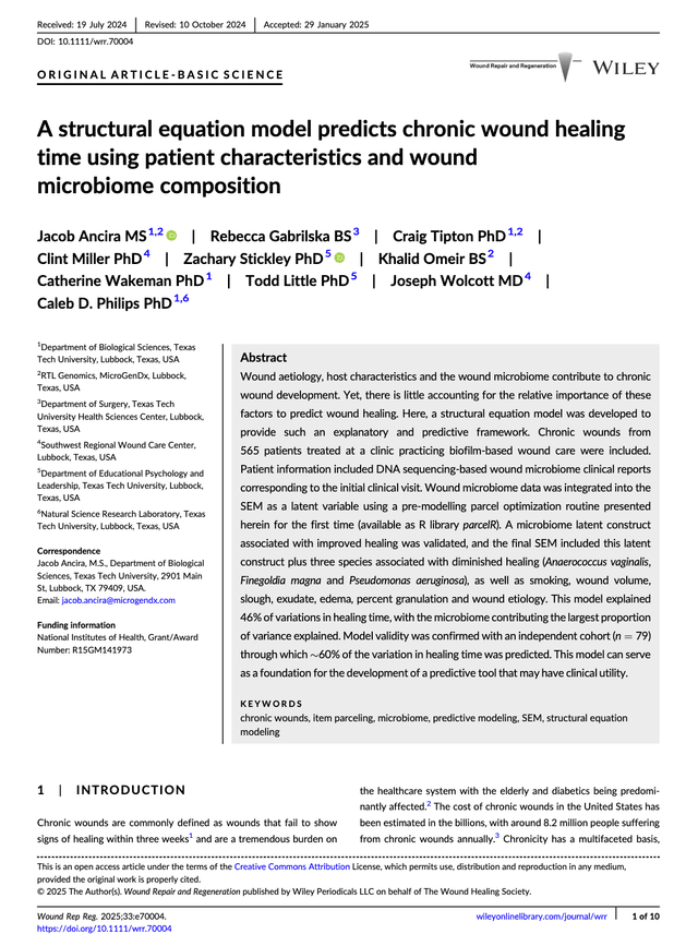 A structural equation model predicts chronic wound healing time using patient characteristics and wound microbiome compositionpreview image