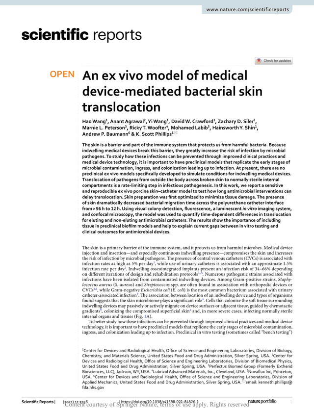 An ex vivo model of medical device?mediated bacterial skin translocationpreview image