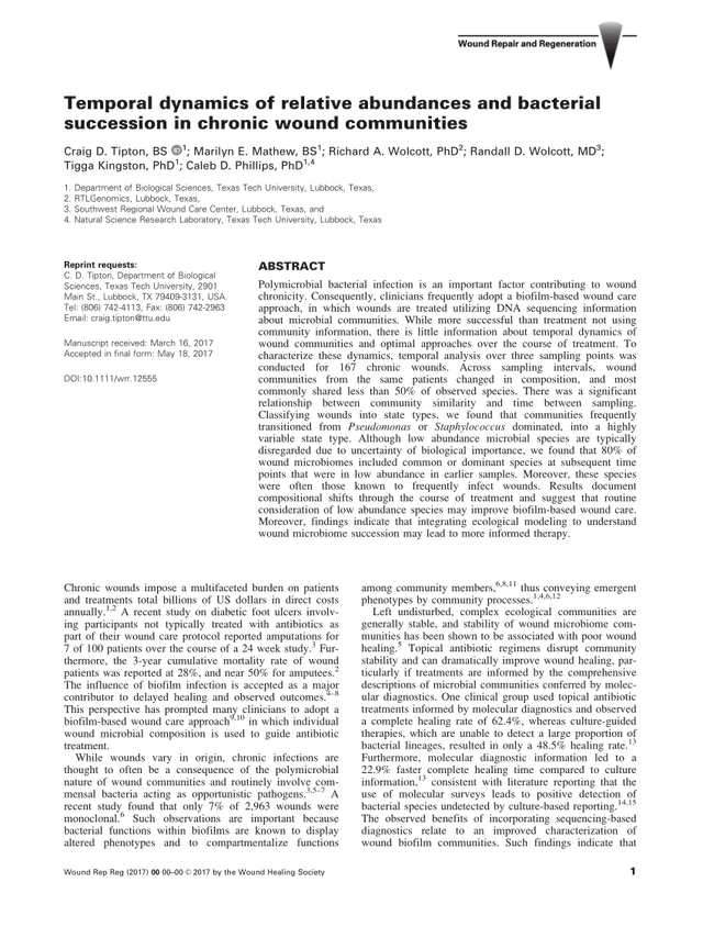 Temporal dynamics of relative abundances and bacterial succession in chronic wound communitiespreview image