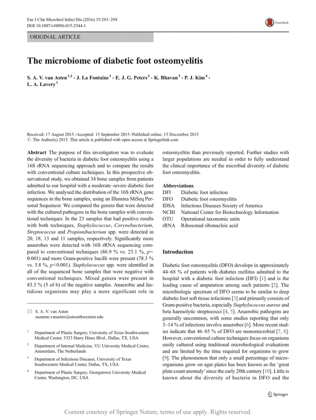 The microbiome of diabetic foot osteomyelitispreview image