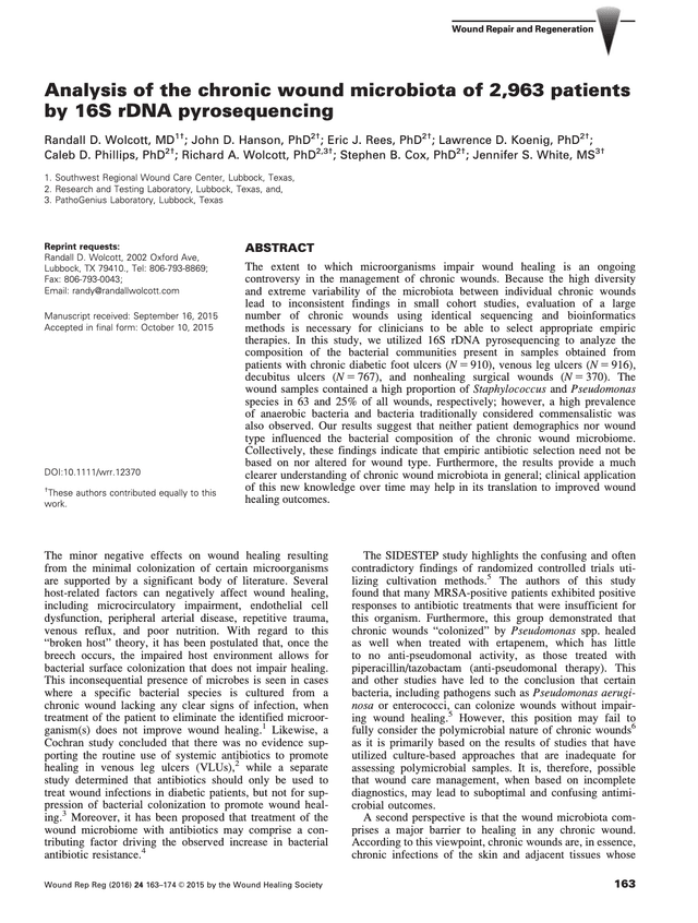 Analysis of the chronic wound microbiota of 2,963 patients by 16S rDNA pyrosequencingpreview image