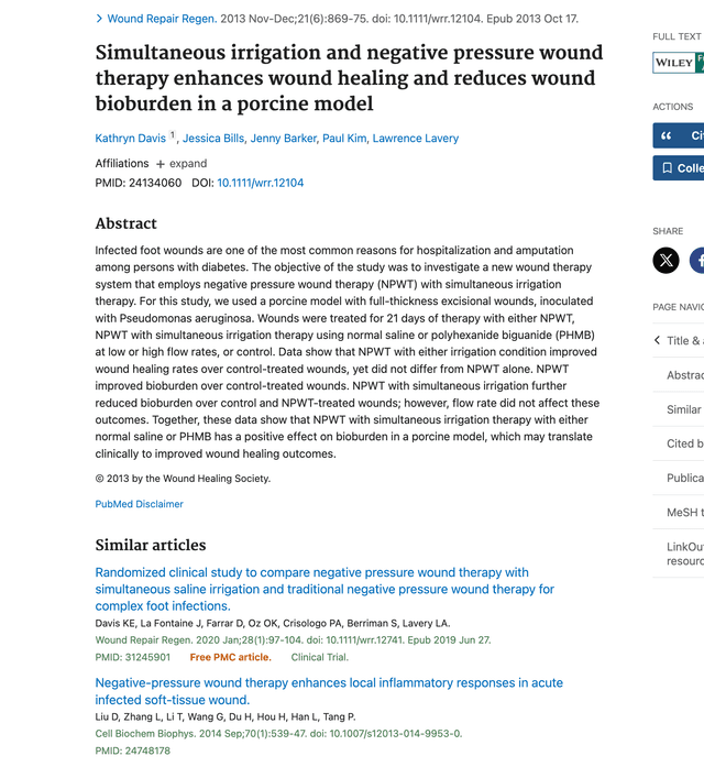 Simultaneous irrigation and negative pressure wound therapy enhances wound healing and reduces wound bioburden in a porcine modelpreview image