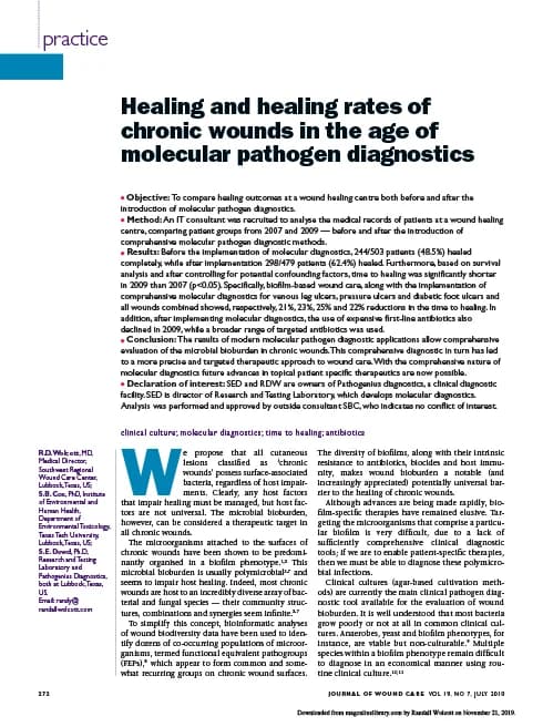 Healing and healing rates of chronic wounds in the age of molecular pathogen diagnosticspreview image